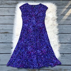 Chaps Gathered Chest Purple Abstract Busy Print Women Dress, size S